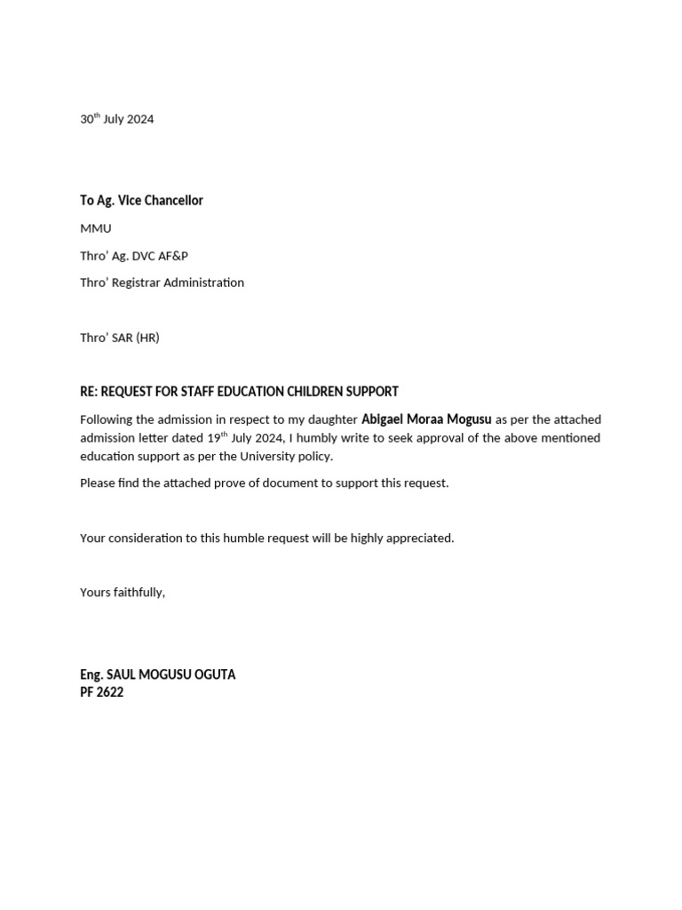 Request For Education Support | PDF