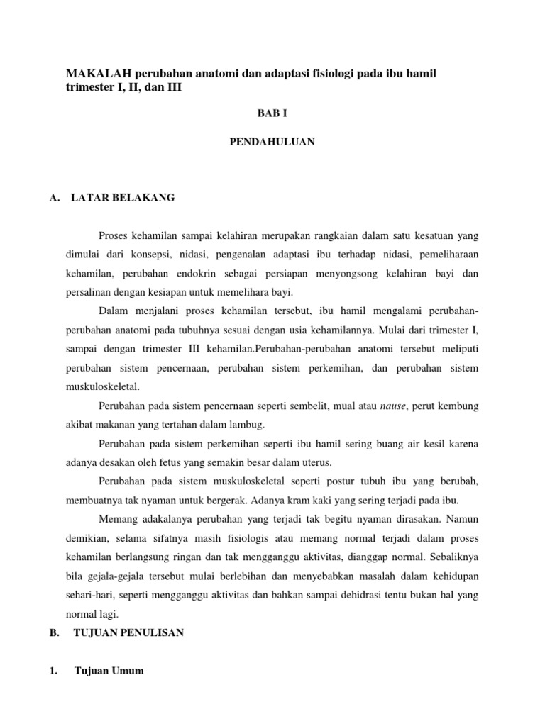 Makalah Perubahan Anatomi Dan Adaptasi Fisiologi Pada Ibu Hamil Trimester I