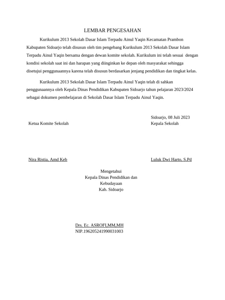 LEMBAR PENGESAHan K 13 2023 | PDF