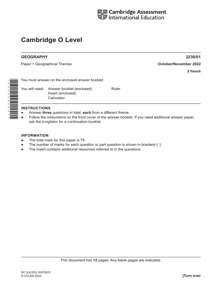 Cambridge O Level: GEOGRAPHY 2230/01 | PDF