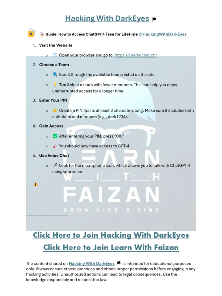 Chatgpt 4 Free For Lifetime Method Hackingwithdarkeyes Pdf