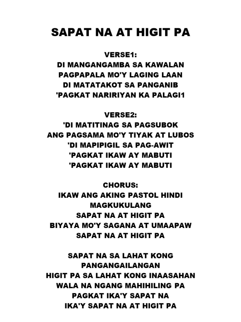 Sapat Na at Higit Pa Lyrics | PDF