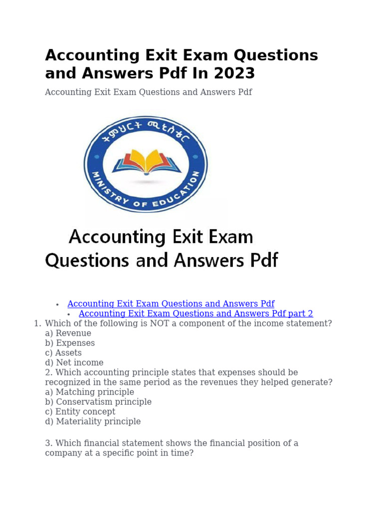 ACCOUNTING EXIT EXAM QUESTIONS AND ANSWERS PDF FREE DOWNLOAD 2020 visual data 2