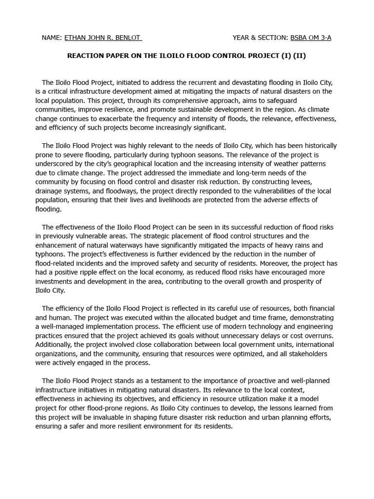 Iloilo Flood Control Project Reflection | PDF | Flood | Science ...