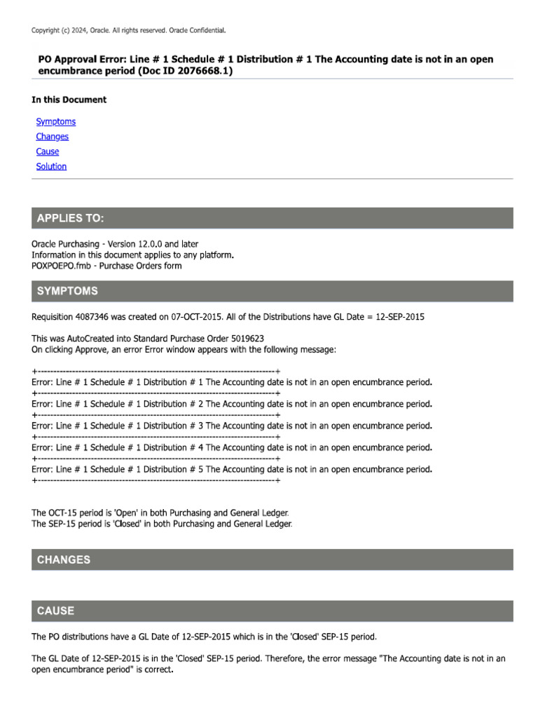 PO Approval Error Line 1 Schedule 1 Distribution 1 The Accounting Date ...