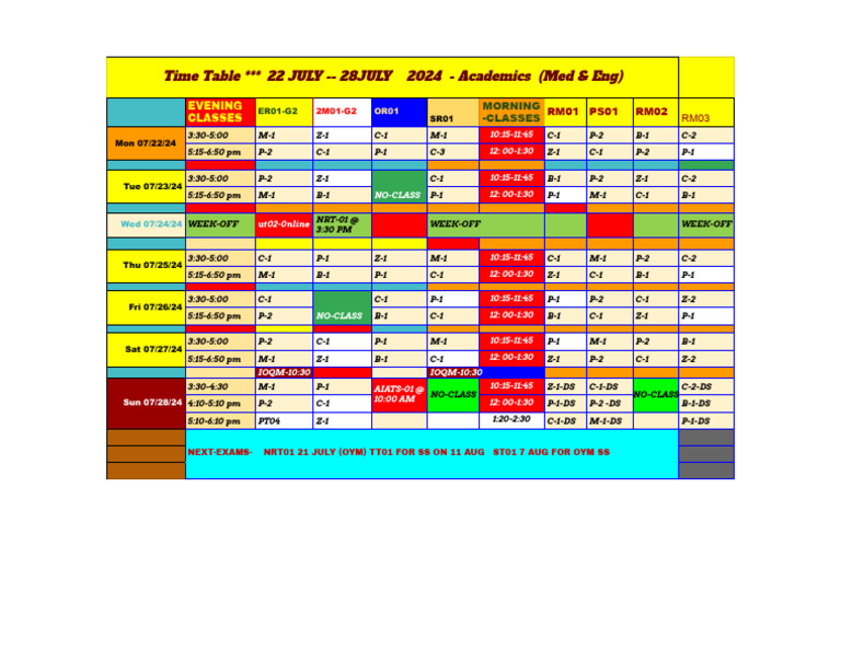 22-07-2024 Time Table | PDF