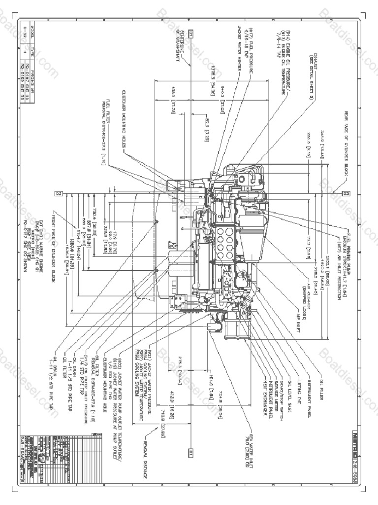 Caterpillar c32 marine engine installation drawing dwg 245 5955 chg 01