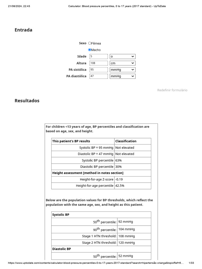 Calculator blood pressure percentiles 0 to 17 years 2017 standard