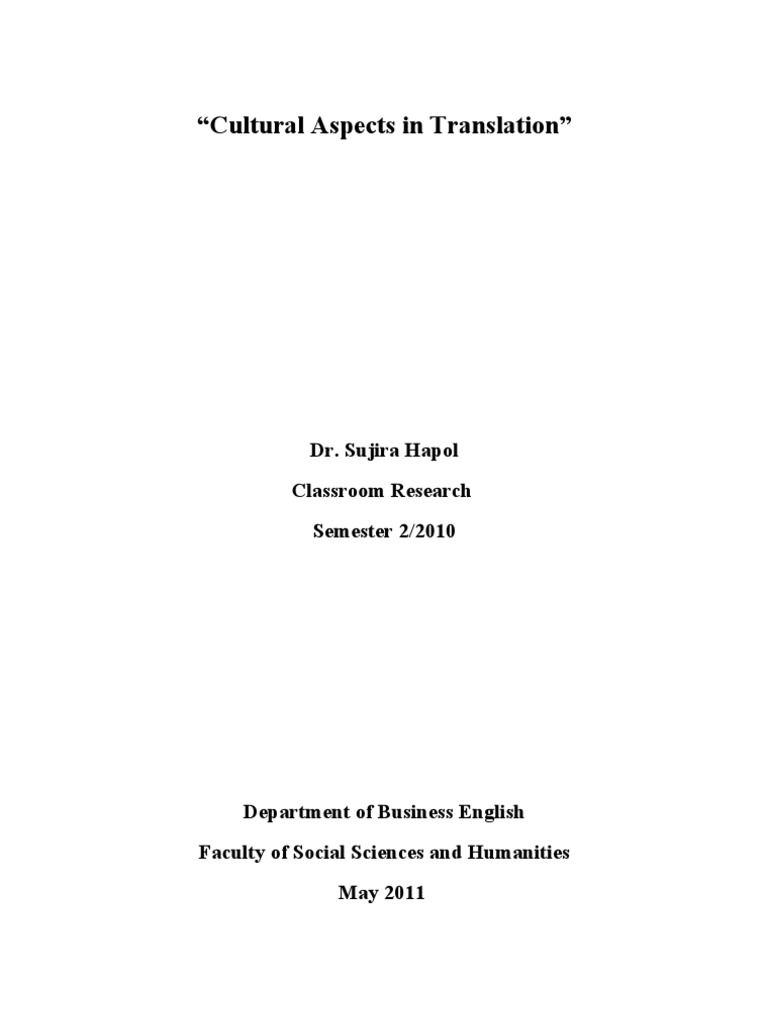 Cultural Aspects In Translation Analysis Pdf Translations Second