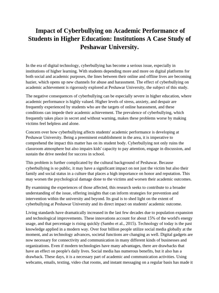 The Impact of Cyberbullying On Academic Performance of University ...