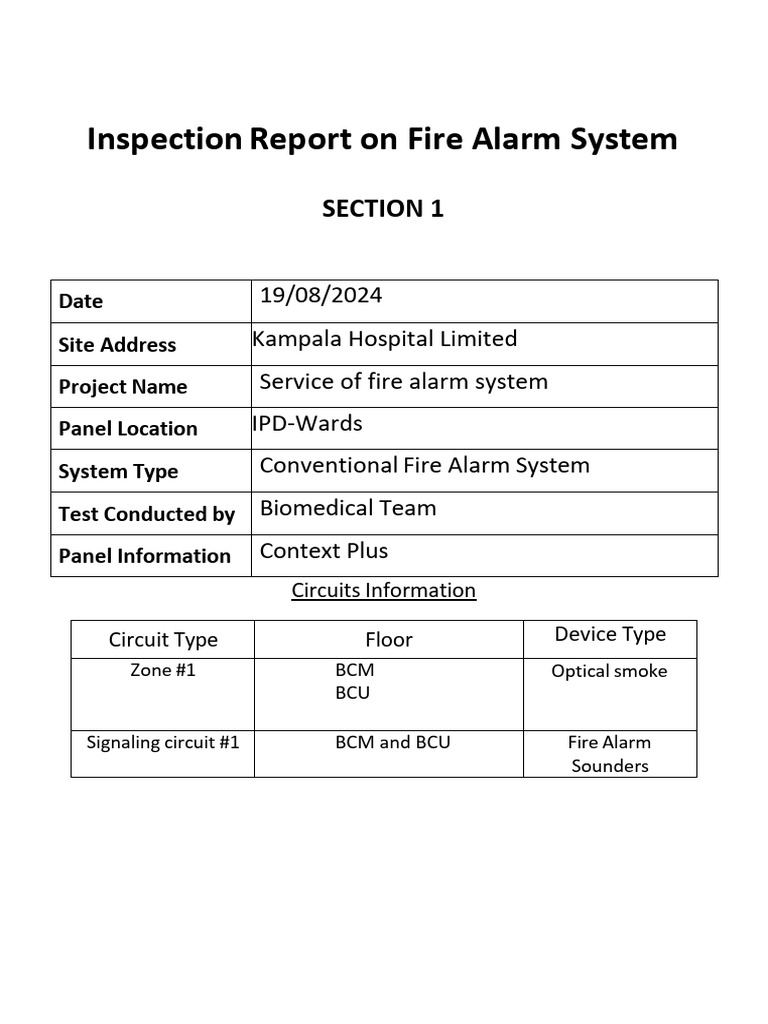 Inspection Report On Fire Alarm System - 20-8-2024 | PDF