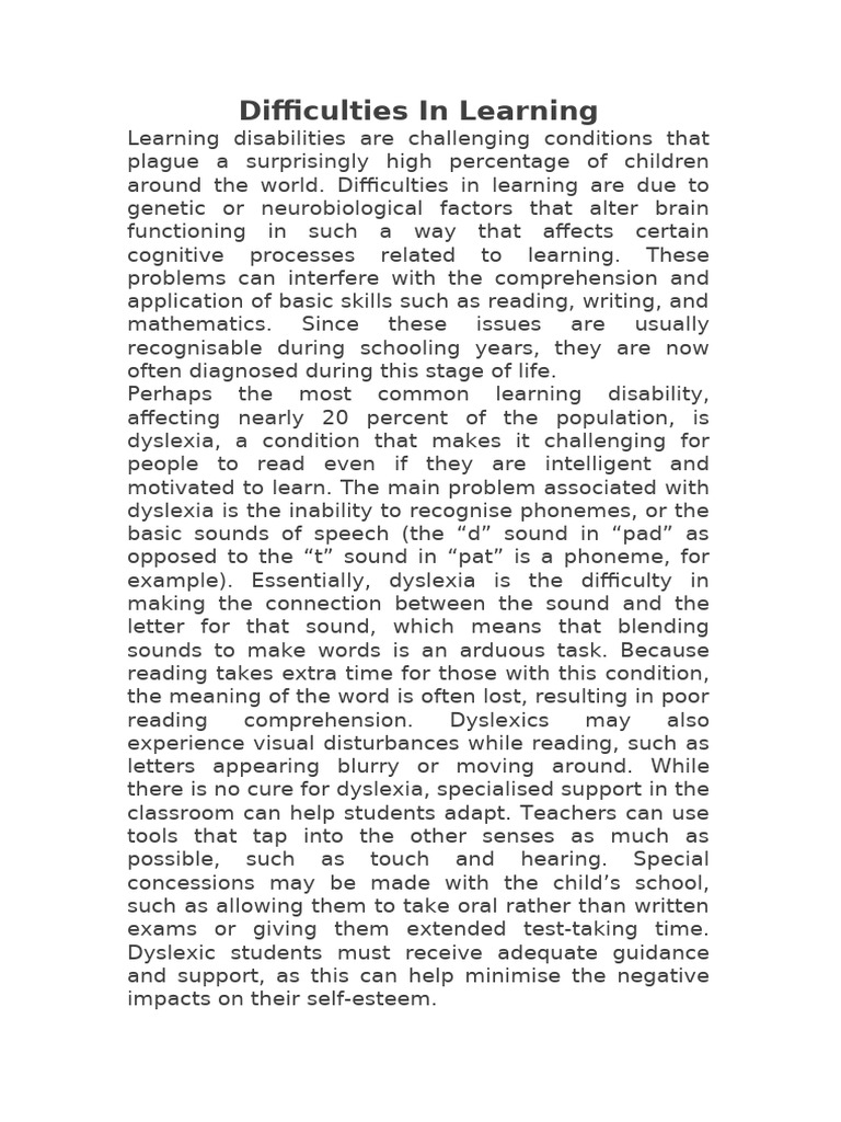 Difficulties in Learning-Ielts Reading Answere Key | PDF
