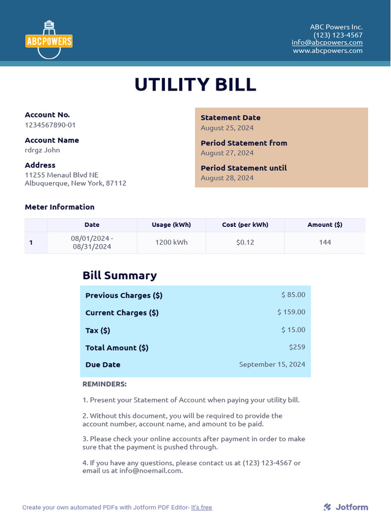 ABC Powers Utility Bill Statement | PDF