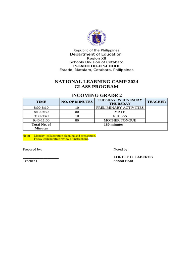 NLC Class Program | PDF