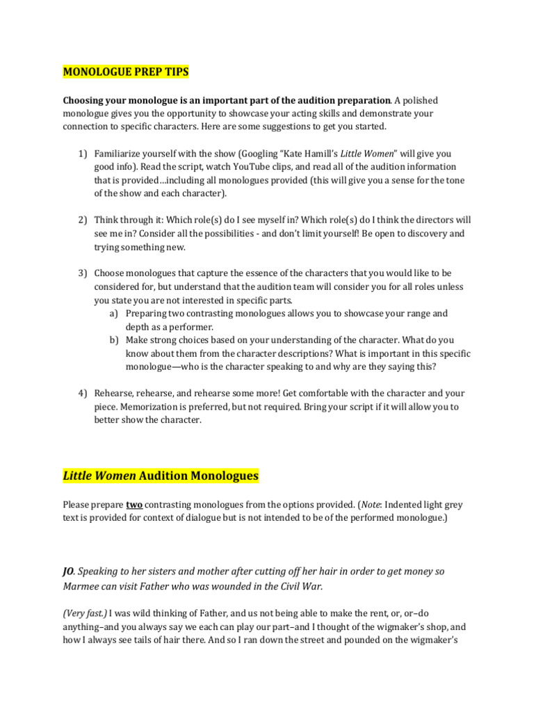 LW Audition Monologues | PDF