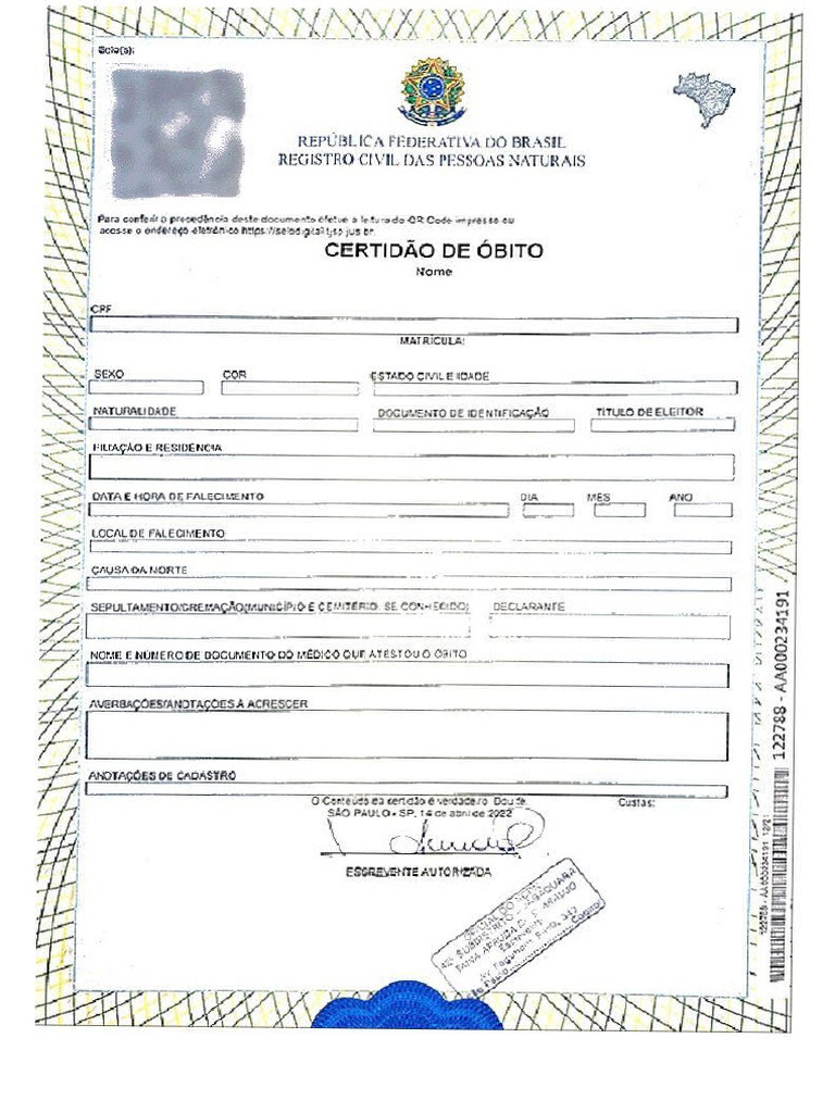 Certidao De Obito 1 Pdf