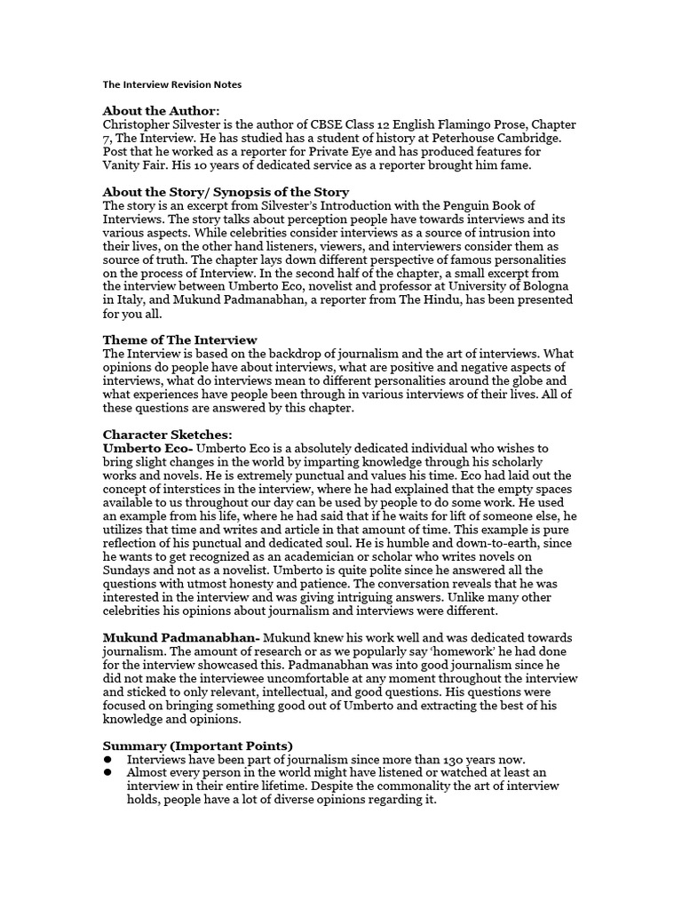 Class 12 English Chapter 5 Summary