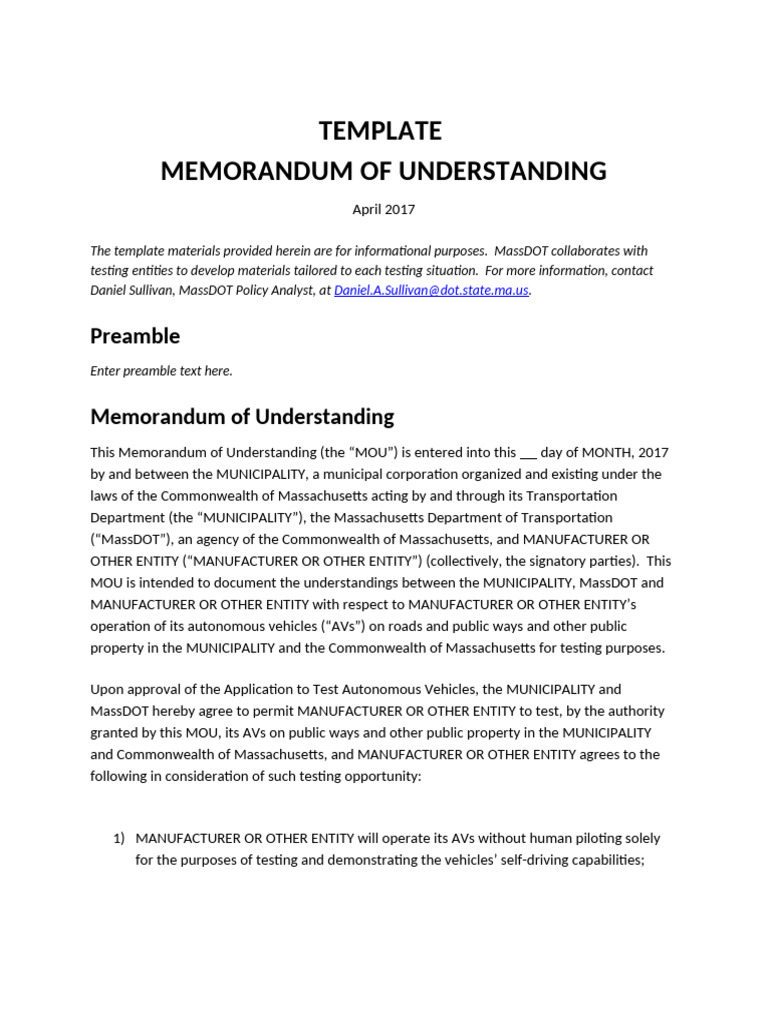 Template Mou For Av Testing | PDF