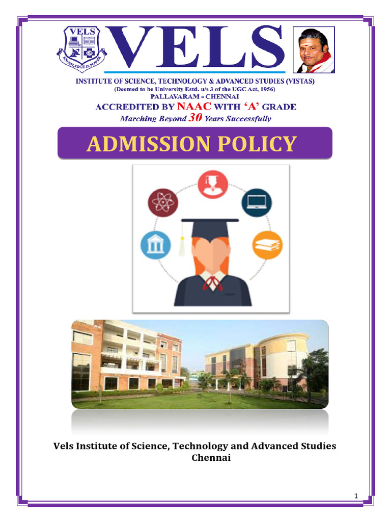 Vels Institute Admission Policy Overview | PDF | University And College ...