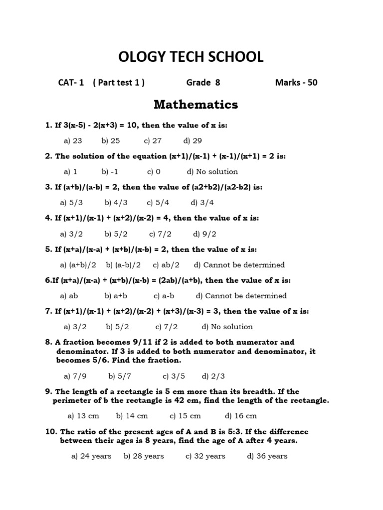 Grade 8 Part test 1 Cat 1 | PDF