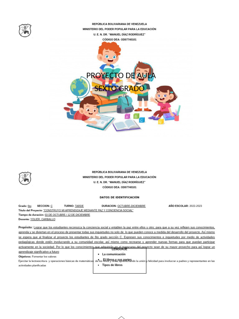 PROYECTO DE AULA PRIMARIA Manuel | PDF