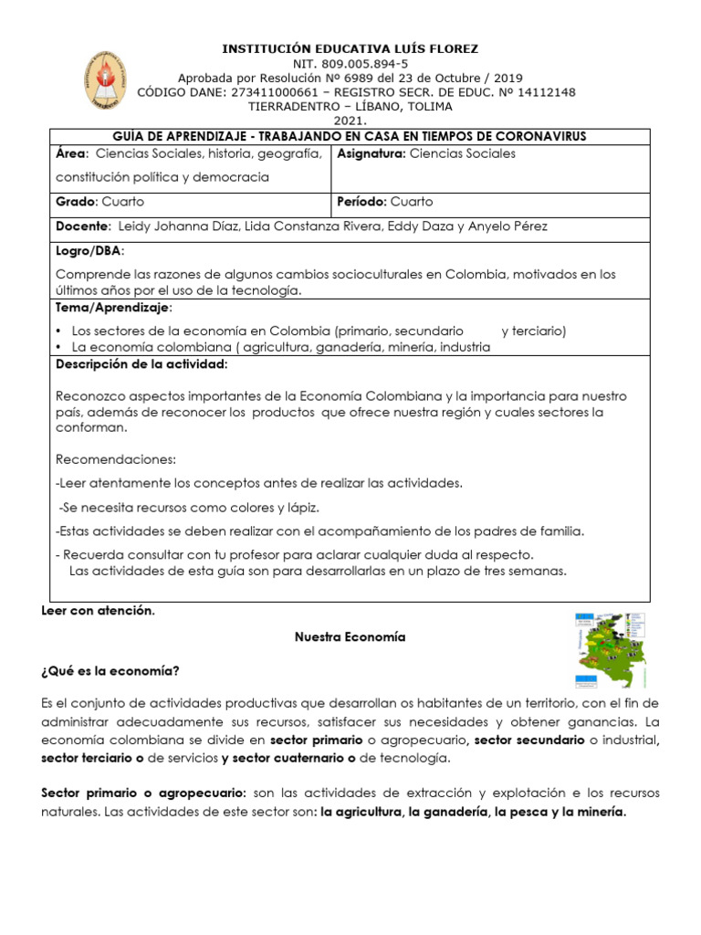 Guia # 4 Sociales Grado Cuarto | PDF