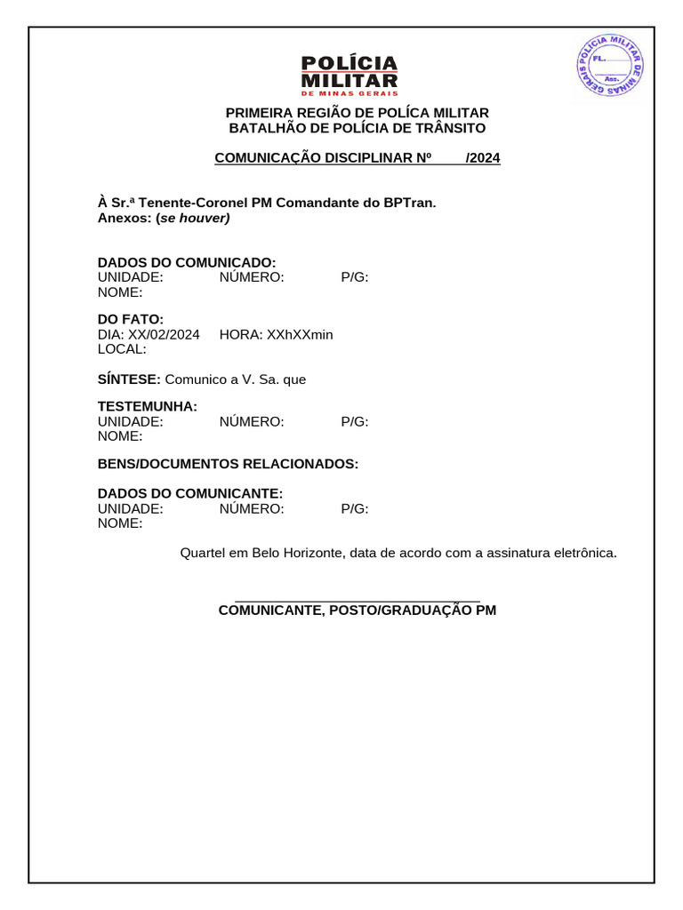 Modelo Comunicação Disciplinar ASSINATURA DIGITAL | PDF