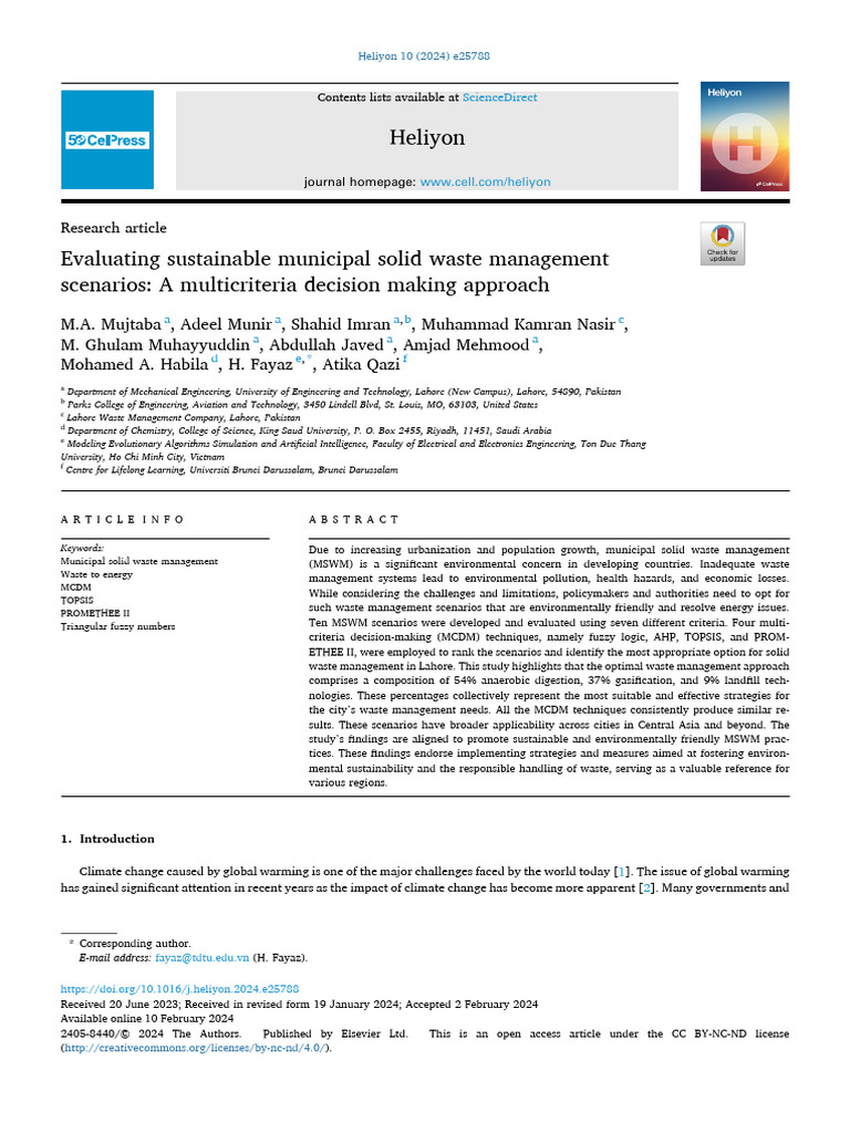 Evaluating Sustainable Municipal Solid Waste Management | PDF