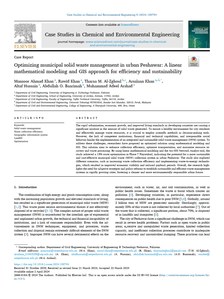 Optimizing Municipal Solid Waste Management in Urban Peshawar | PDF