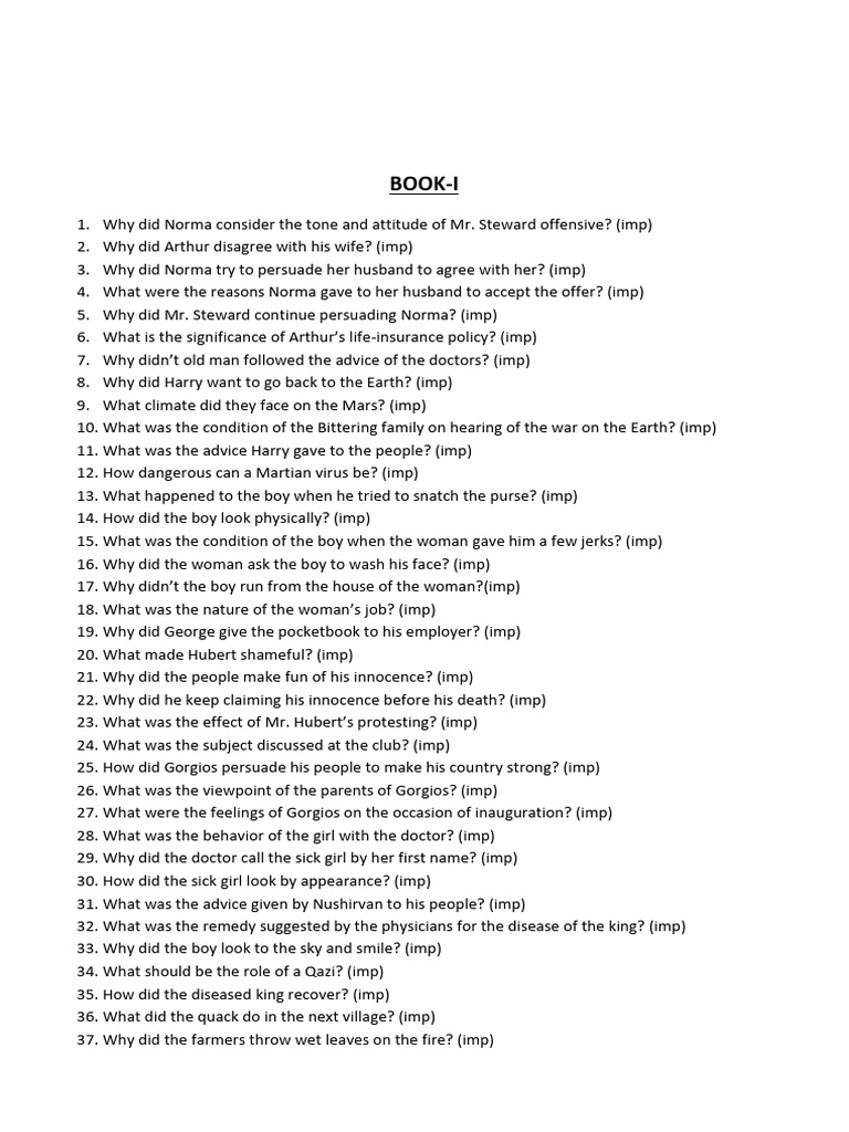 English 1st year guess shrt questions application stories pdf