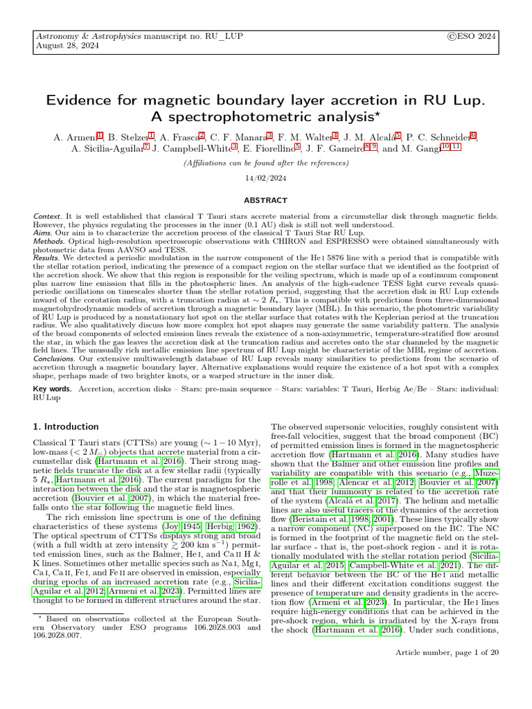 2024 Armeni - Evidence For A Magnetic Boundary Layer Accretion in RU ...