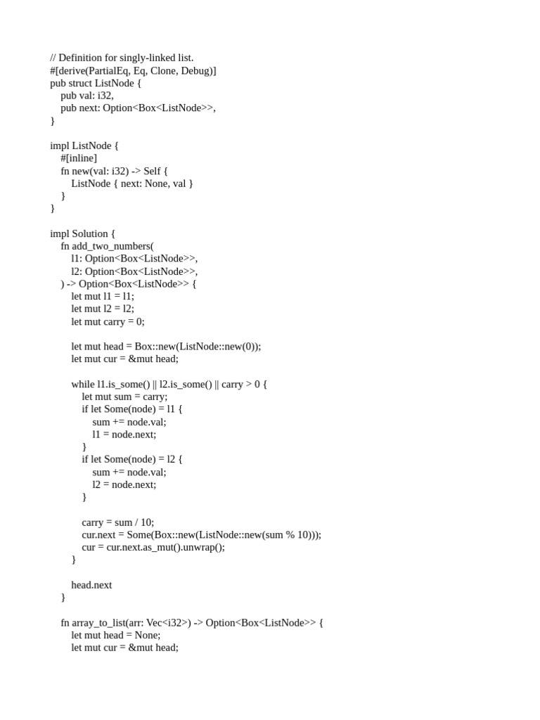 Add two numbers in rust solutions with example pdf