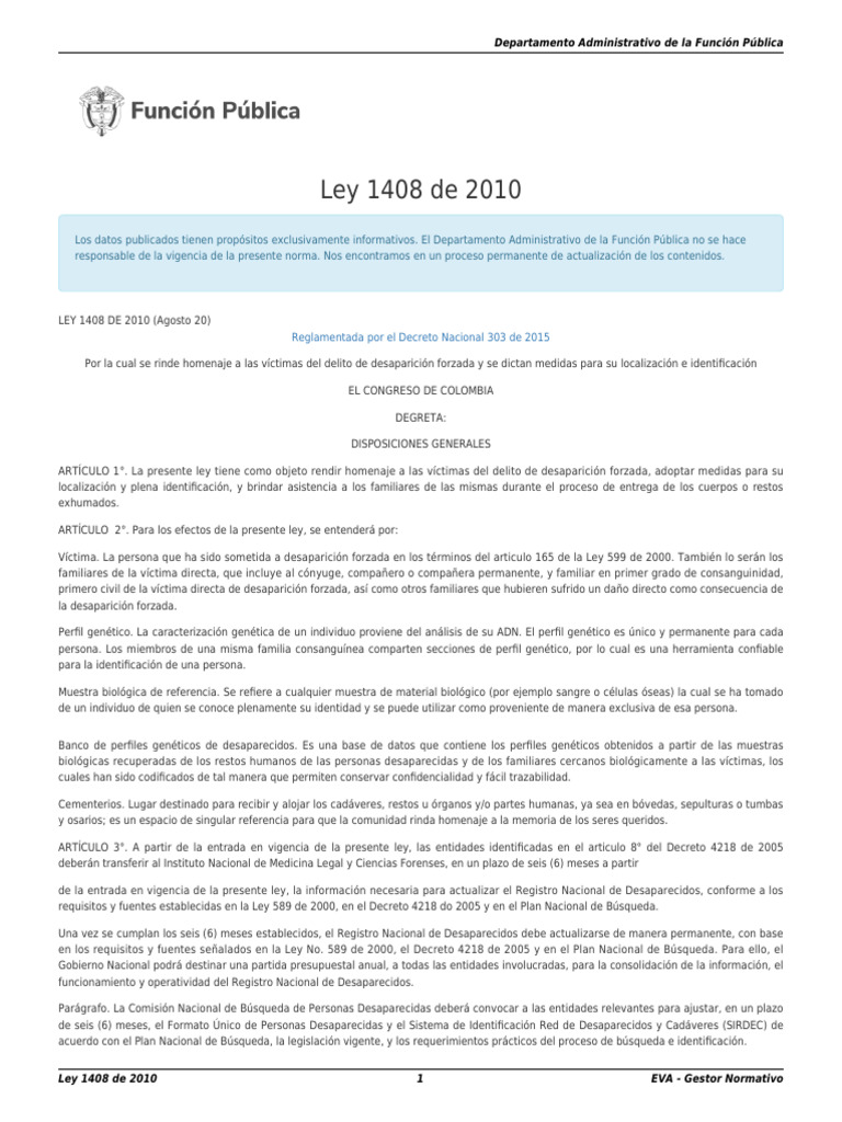 Ley 1408 de 2010 | PDF