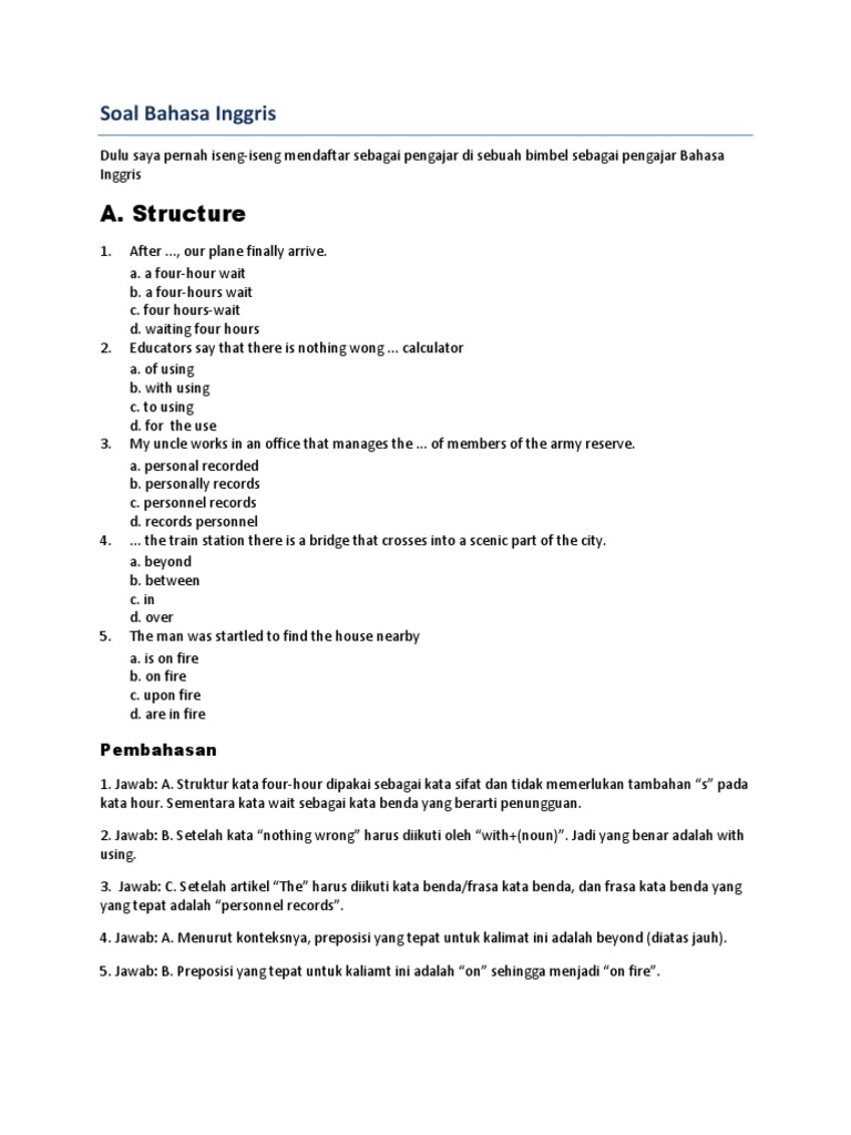 Soal Bahasa Inggris