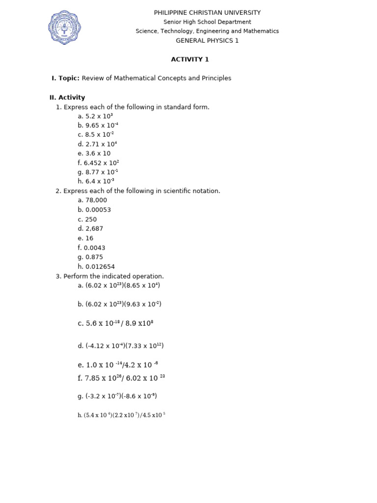 General Physics Activity 1.1 | PDF