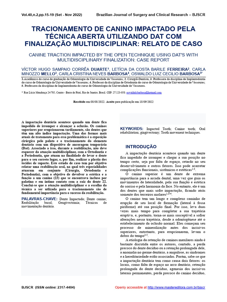 Tracionamento de Canino Impactado Pela | PDF