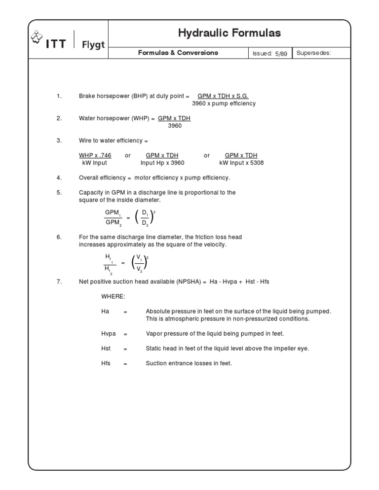 Hydraulic Formulas