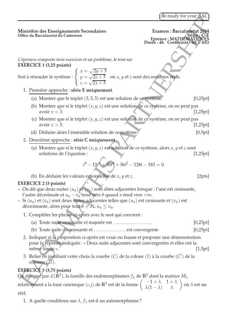 MATH bac Cameroun | PDF