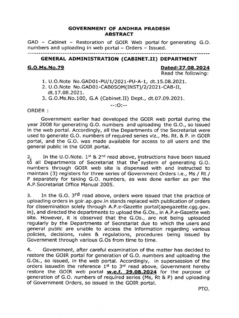 G O Ms No - 79 GOIR | PDF