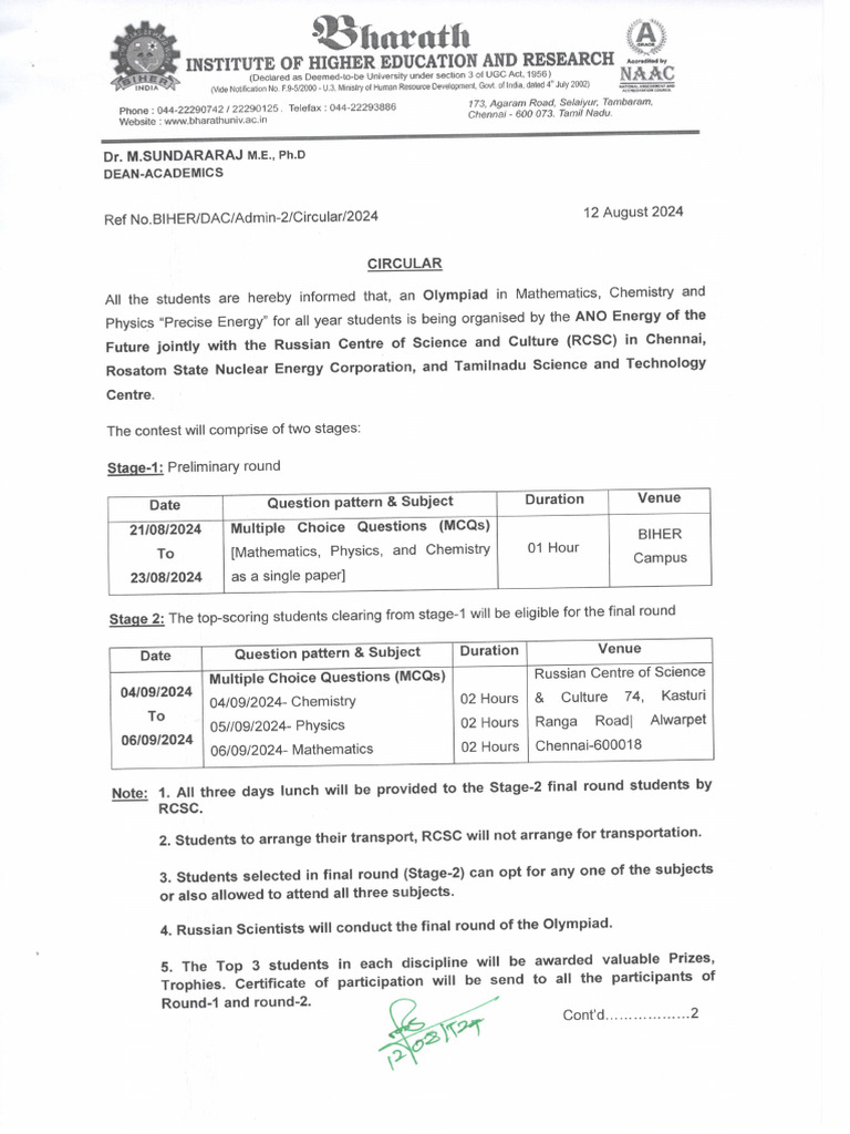 Circular - Olympiad For Students | PDF