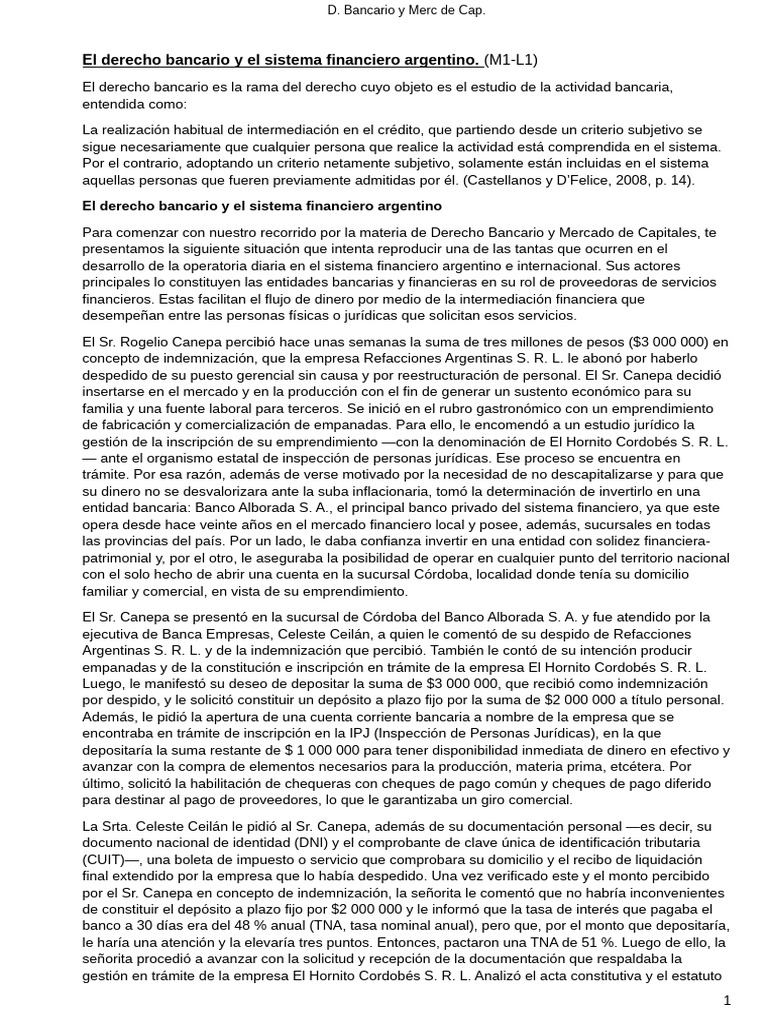 El Derecho Bancario y El Sistema Financiero Argentino | PDF