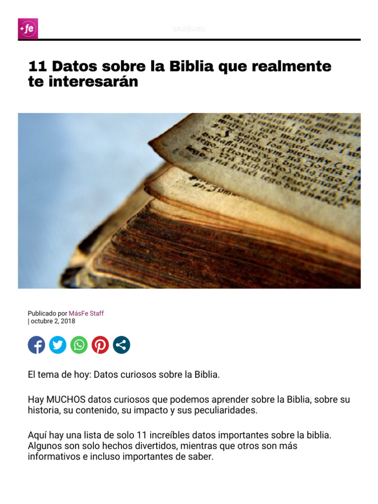 11 Datos Curiosos Sobre La Biblia Que Realmente Te Interesarán | PDF