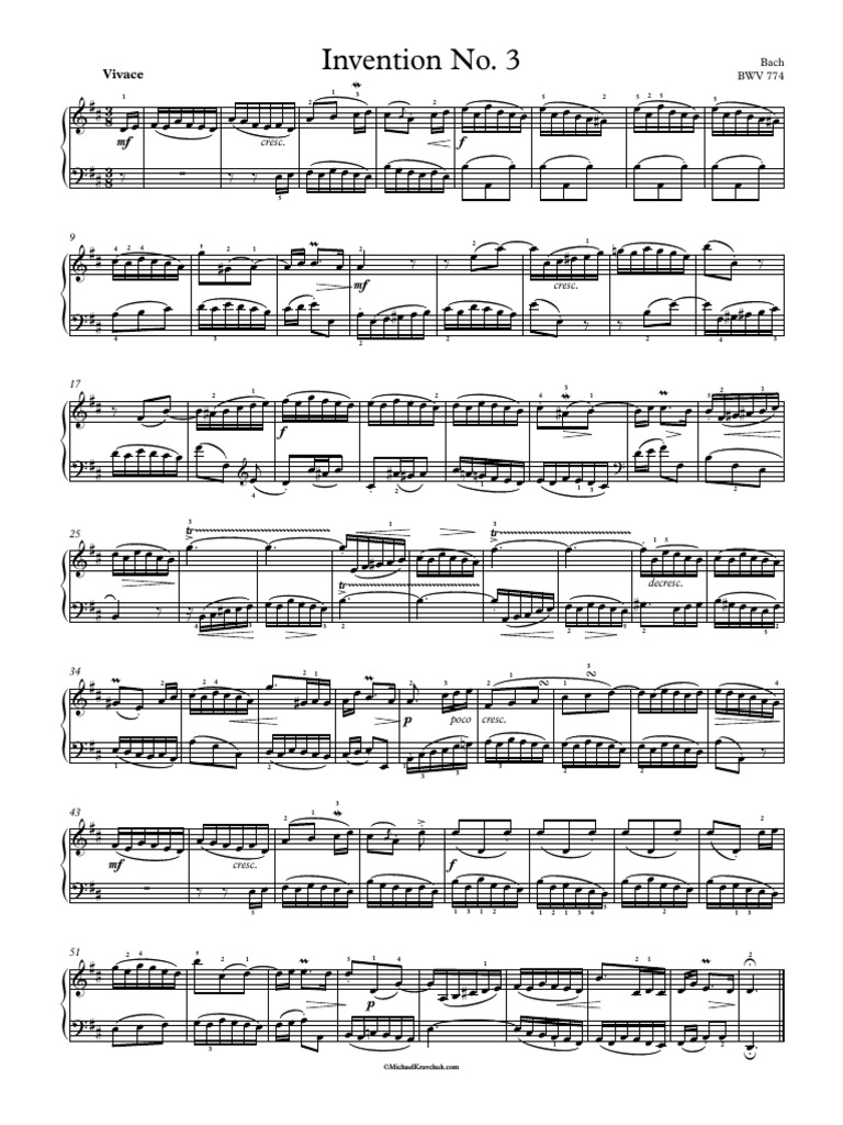 Bach Invention No. 3 BWV 774 1 Page Version | PDF
