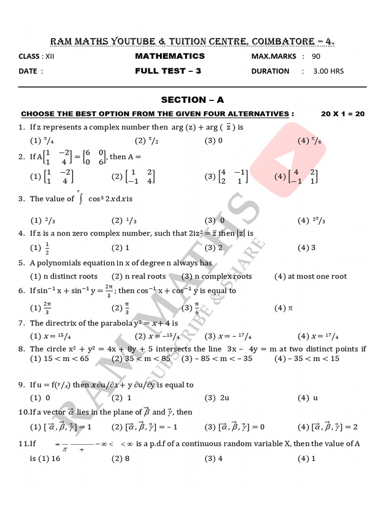 Full Test - 3 | PDF | Zero Of A Function | Teaching Methods & Materials