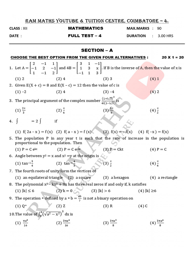 Full Test - 4 | PDF | Zero Of A Function | Teaching Methods & Materials