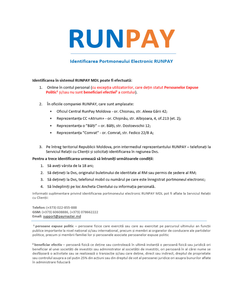 Identificarea Portmoneului Electronic RUNPAY: Identificarea În Sistemul ...