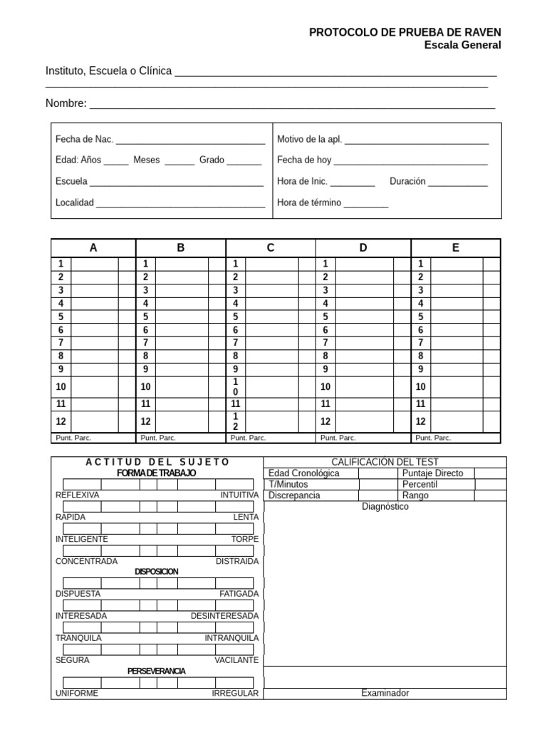 Protocolo de Prueba de Raven, Autoestima) | PDF