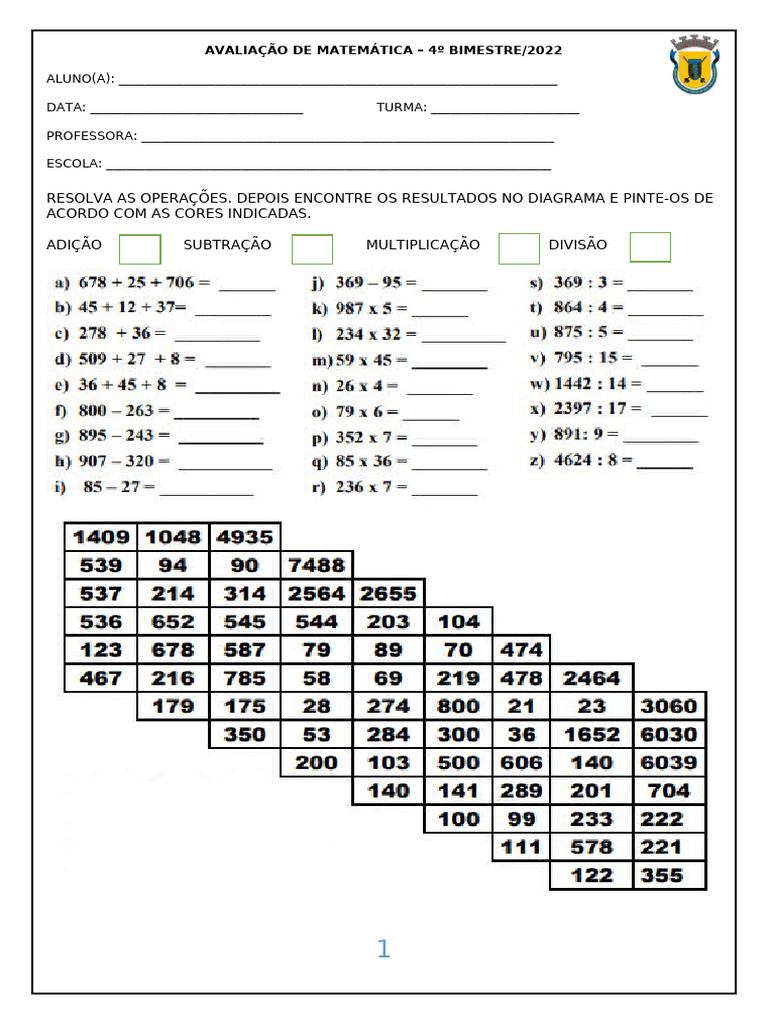 Avaliação de Matemática 4º Bimestre | PDF | Carreira e Crescimento ...