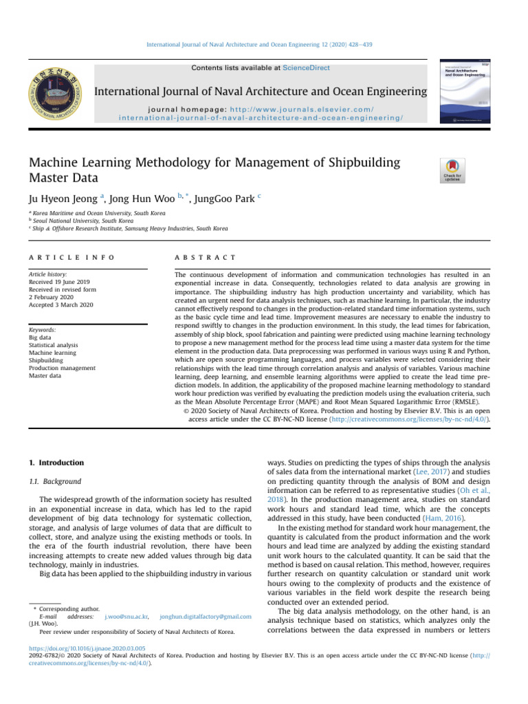 Machine Learning Methodology For Management of Shipbuilding Master Data ...