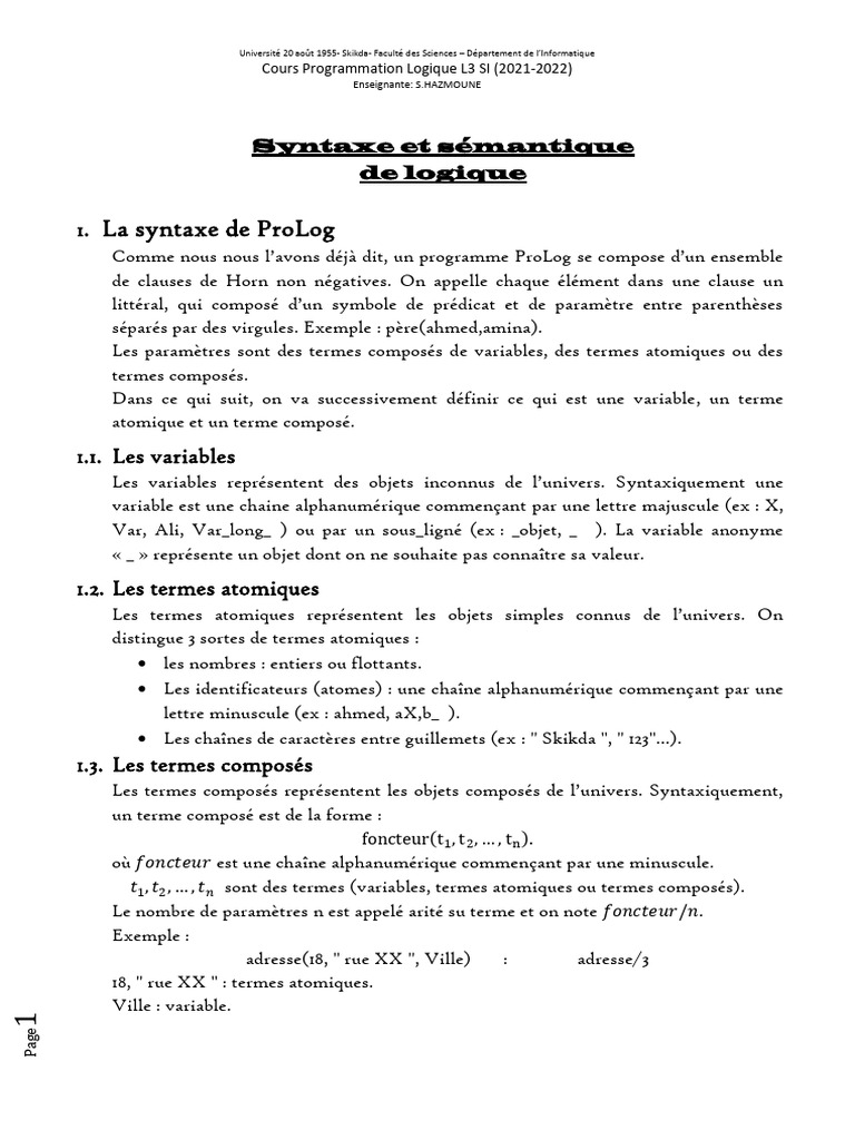Cours syntaxe et s mantique de prolog 2021 2022 pdf